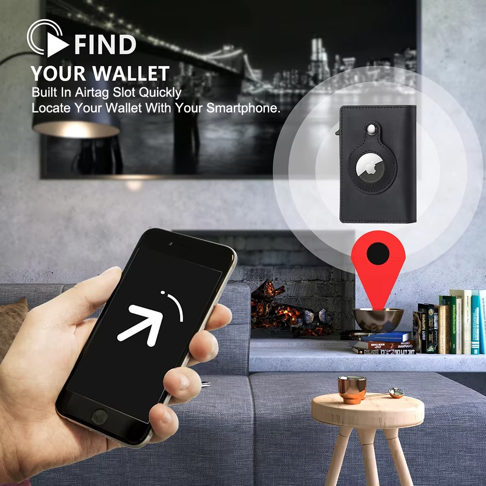 محفظة جلدية بحماية من تداخل RFID مع فتحة لوضع AirTag