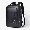 Elegant Black Leather Backpack With USB Port For 15.6-Inch Laptop