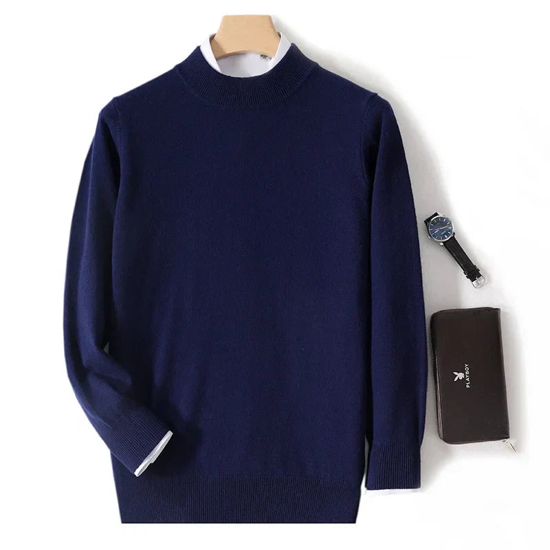 Astra Mens Pure Wool Cashmere Sweater With Half Neck Pullover