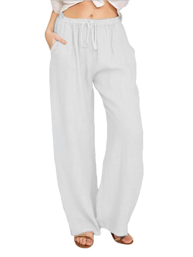 Aurelia Women's Relaxed Pants In Cotton Hemp With Low Waist And Wide Leg Full Length