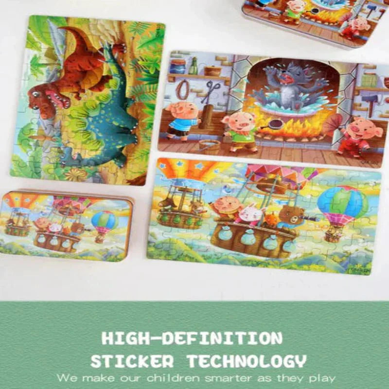 CleverNest Wooden Puzzle For Kids 60-Piece Animal And Vehicle Motifs Builds Logic