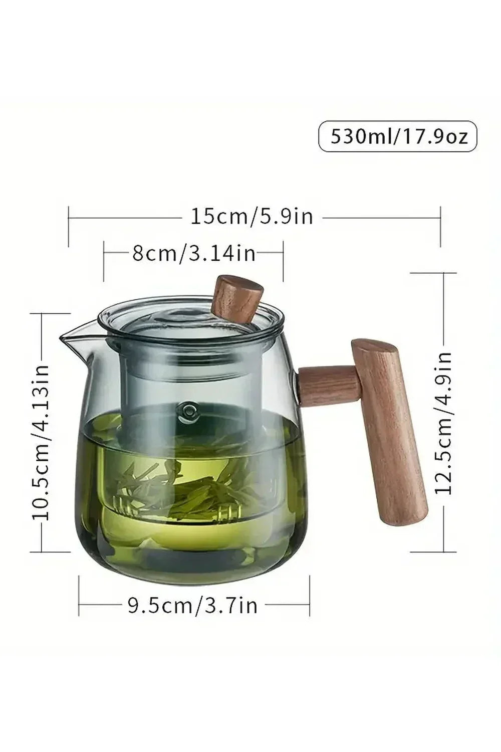 Clear Glass Teapot, Wooden Handle, For Easy Brewing And Pouring