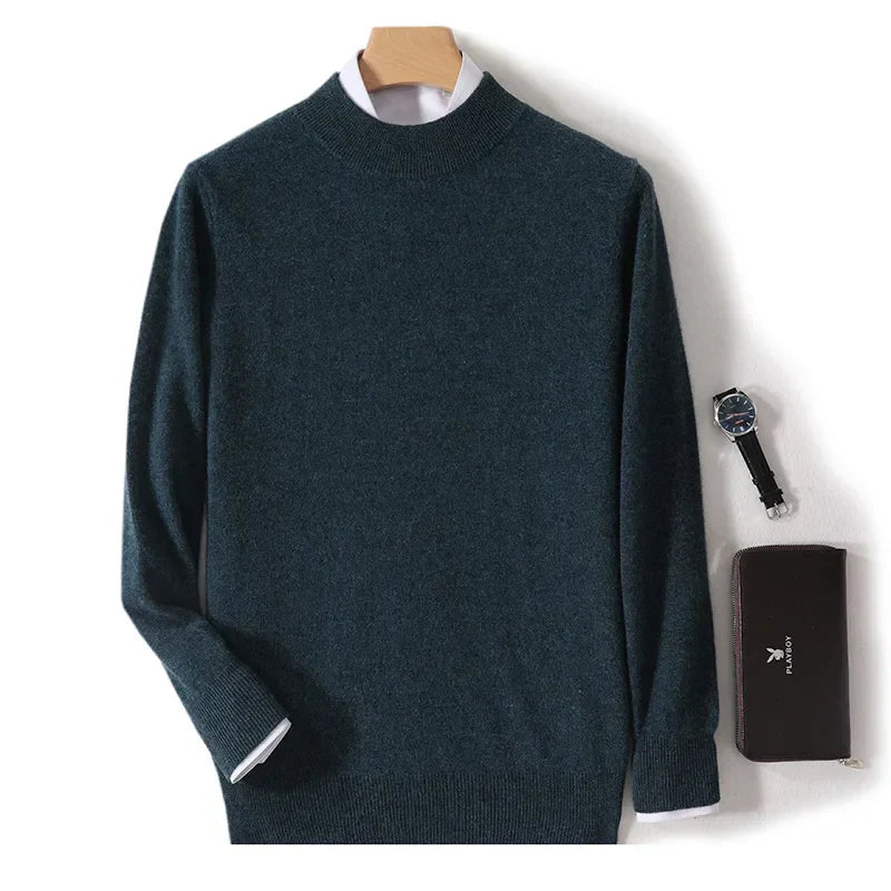 Astra Mens Pure Wool Cashmere Sweater With Half Neck Pullover