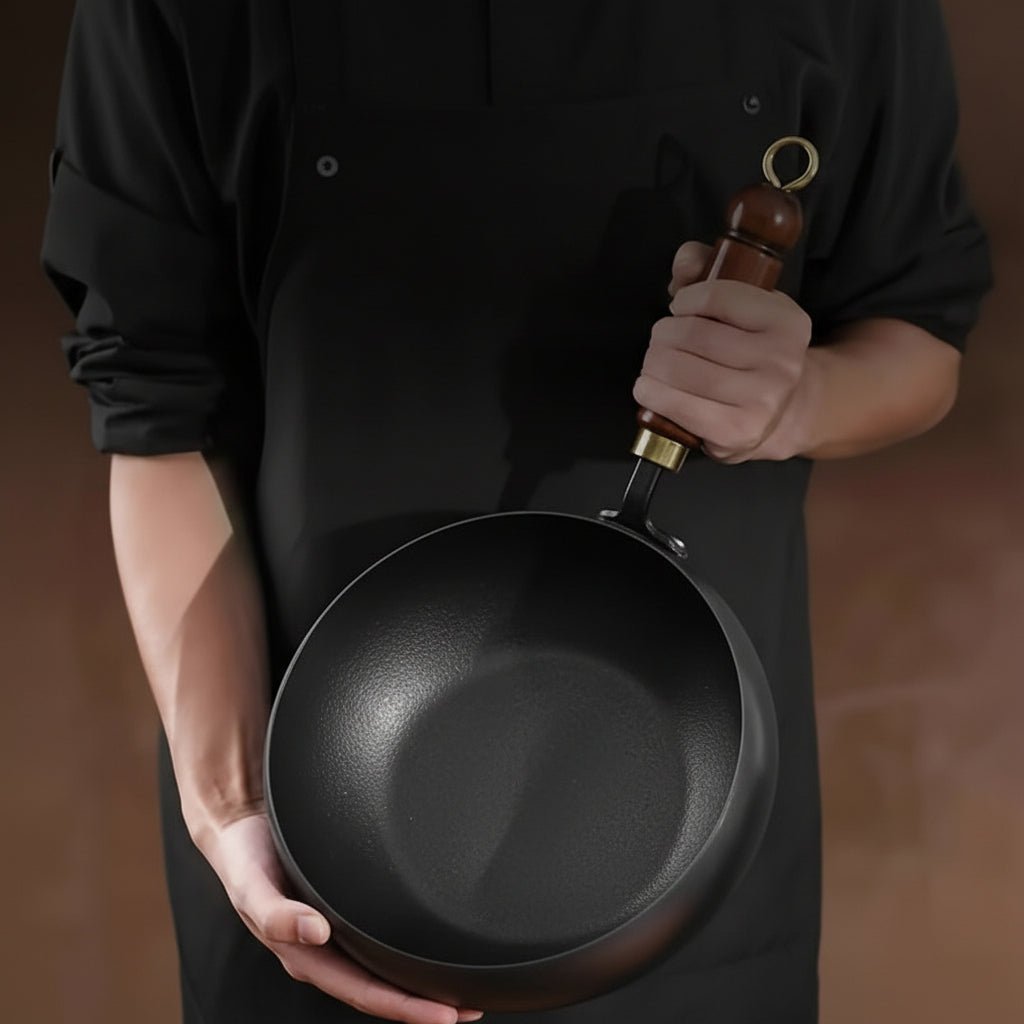 Cast Forge slitesterk støpejernspanne med lokk for allsidig matlaging