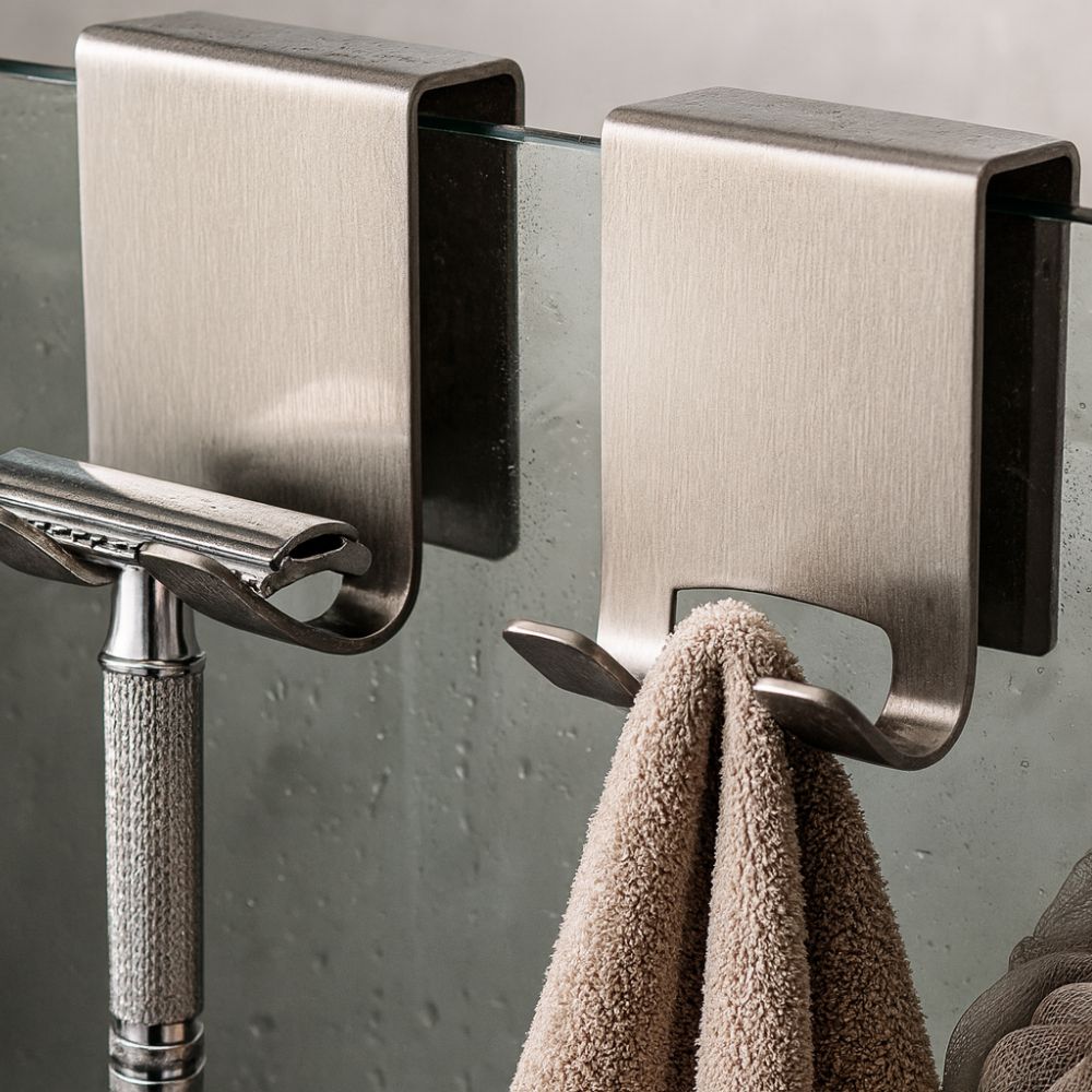 Crochets de douche en acier inoxydable GlassShift pour portes sans cadre