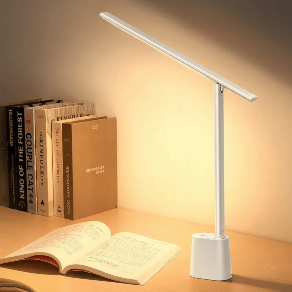 LumaFold dobíjecí LED lampa s skládacím rámem a stmíváním pro použití doma i v kanceláři