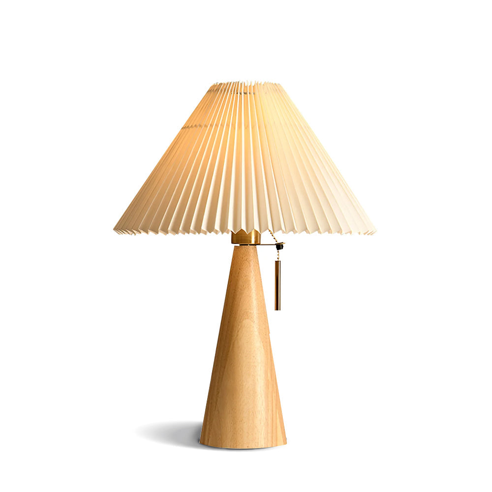 Aurelia Beige Træ- og Metallampe med Linned Plisseret Skærm