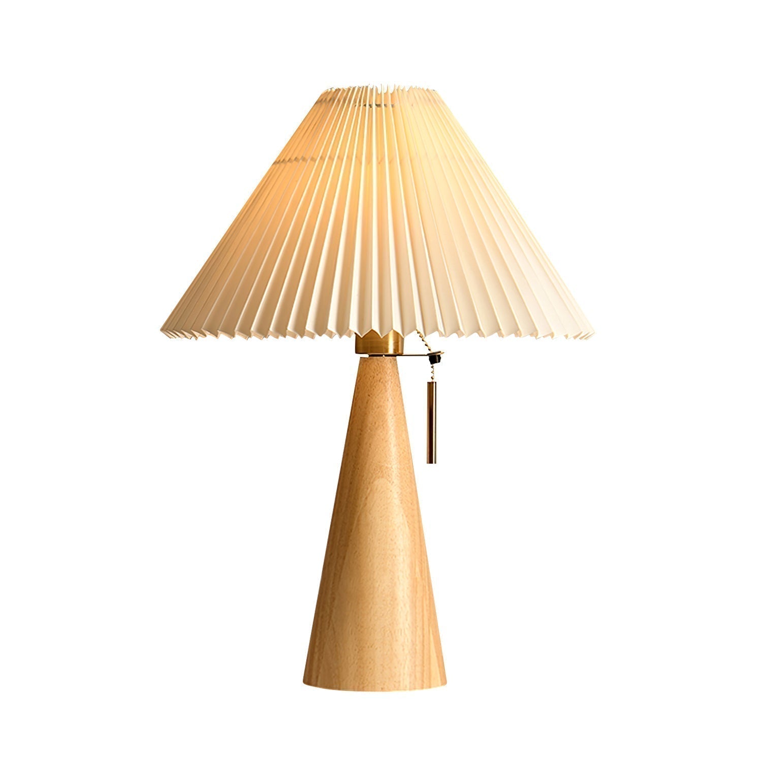 Aurelia Beige Træ- og Metallampe med Linned Plisseret Skærm