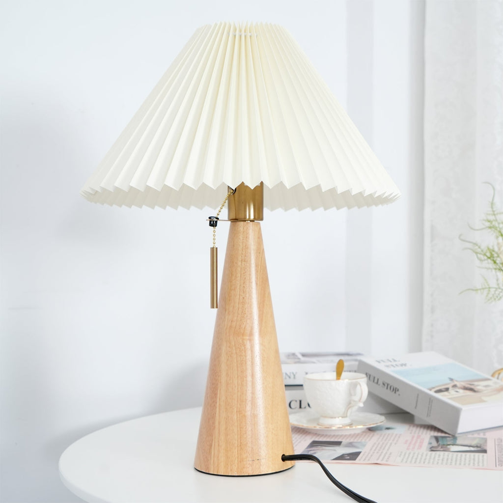 Aurelia Beige Træ- og Metallampe med Linned Plisseret Skærm