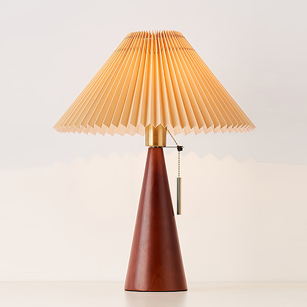 Aurelia Beige Træ- og Metallampe med Linned Plisseret Skærm