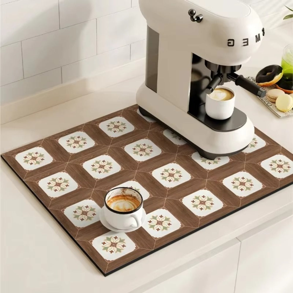 Kitchenjoy Kakelstil Kaffematta med Snabbtork för Kaffefantaster