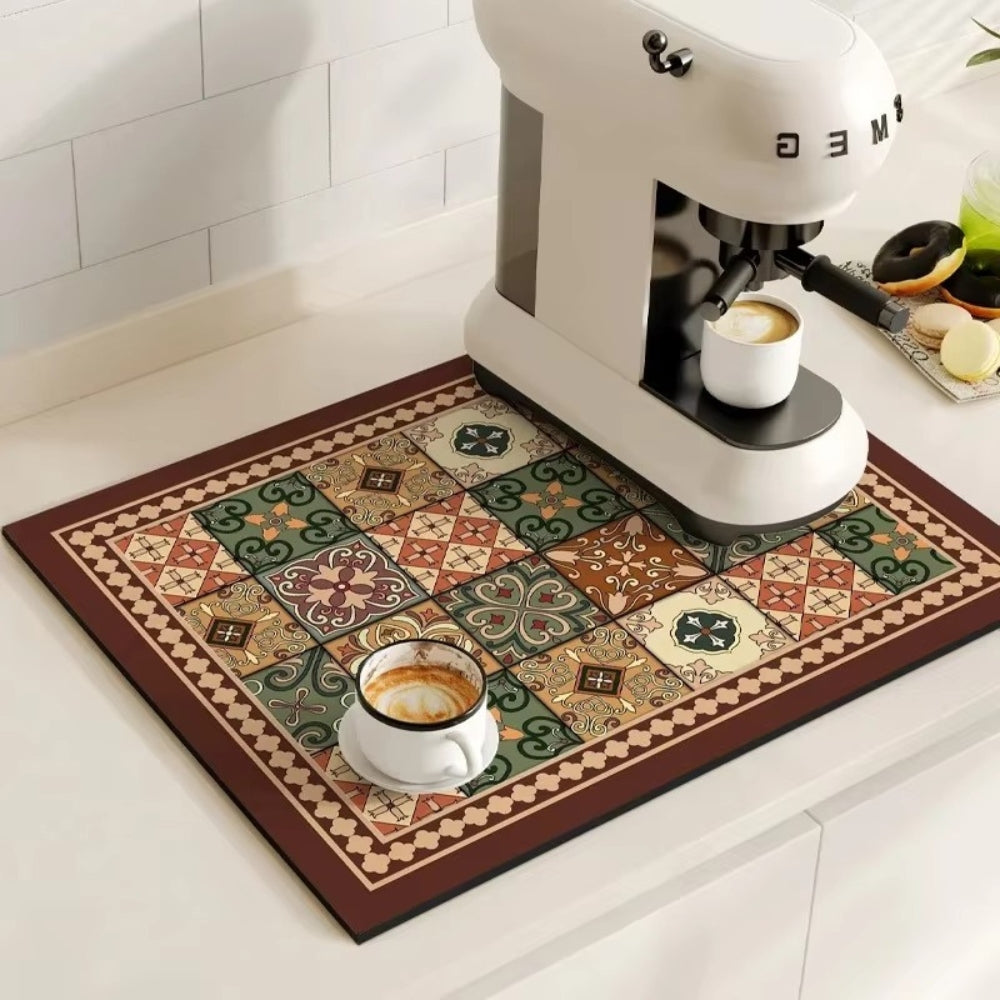 Kitchenjoy Kakelstil Kaffematta med Snabbtork för Kaffefantaster