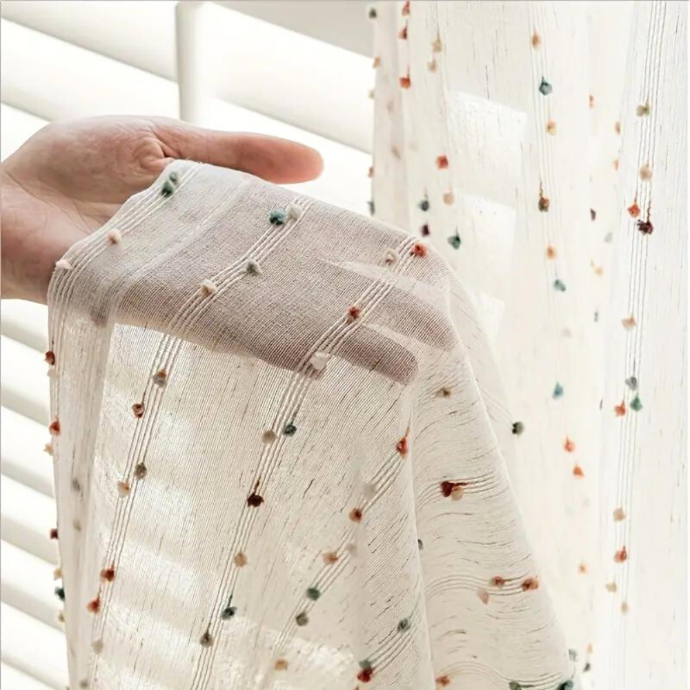 Sugarbean Sheer Tulle Curtain With Bold Embroidery