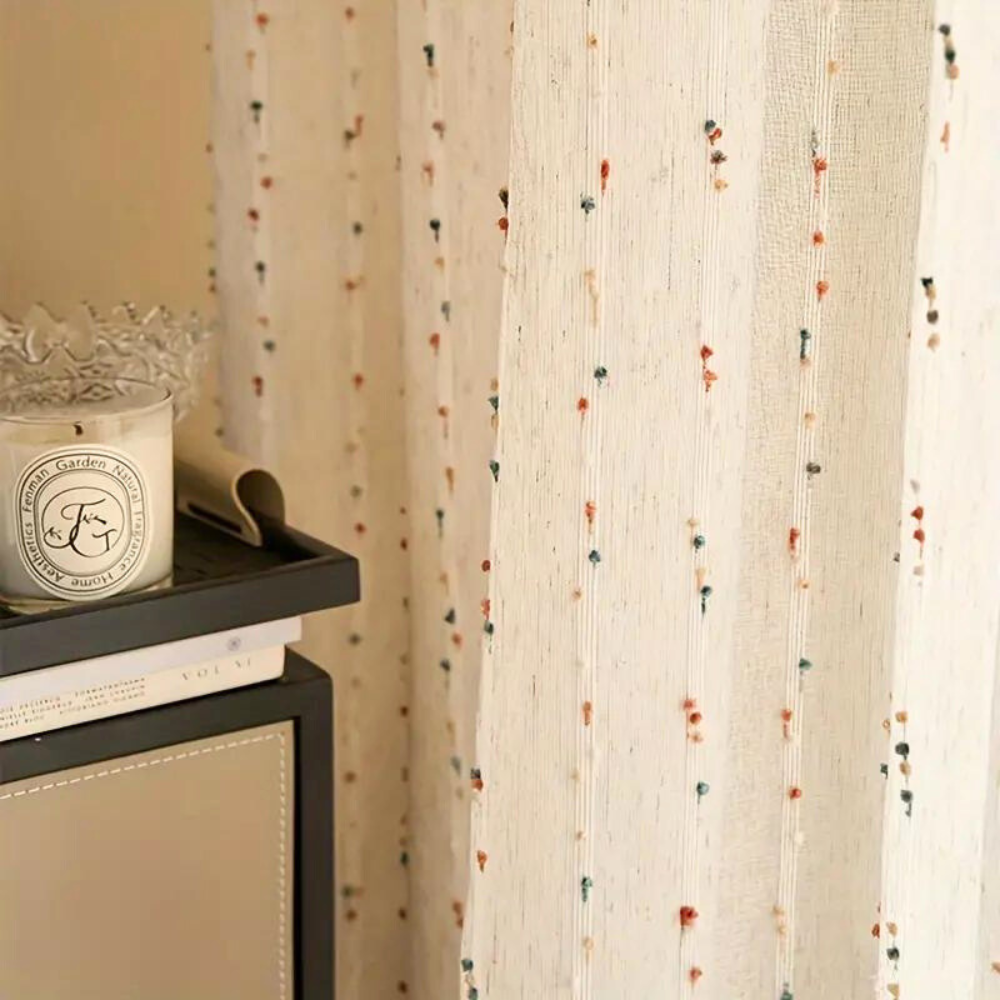 Sugarbean Sheer Tulle Curtain With Bold Embroidery