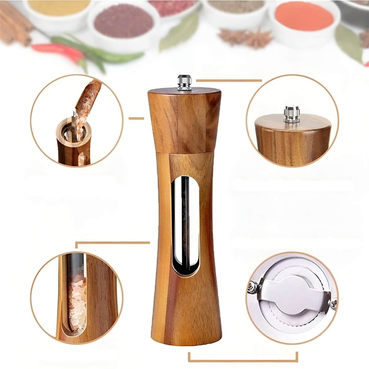 Millhaven Wooden Salt And Pepper Mills Adjustable Grinder