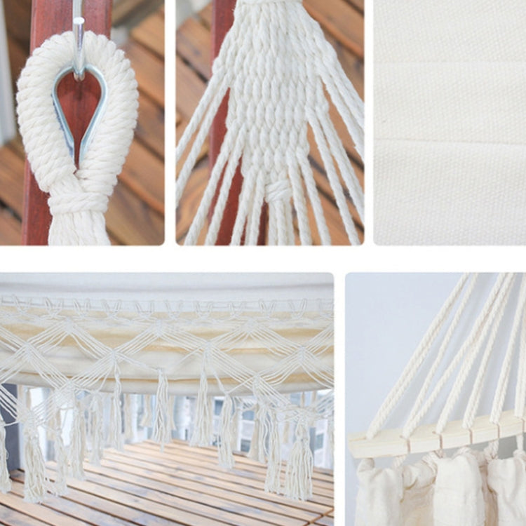 Double Outdoor Canvas Hammock For Camping, White, 200 X 150 Cm, With Pole