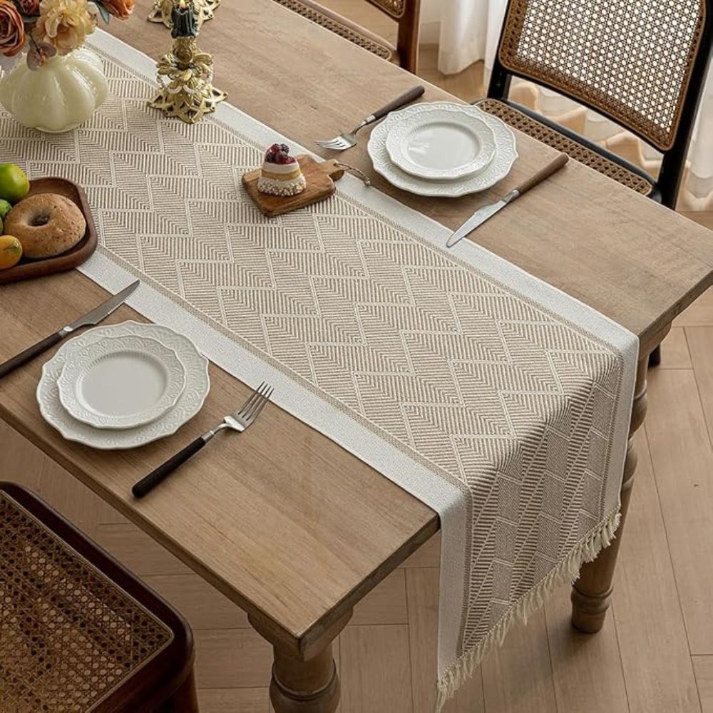 Chemin de table tissé premium NestCraft motif grès pour décoration intérieure