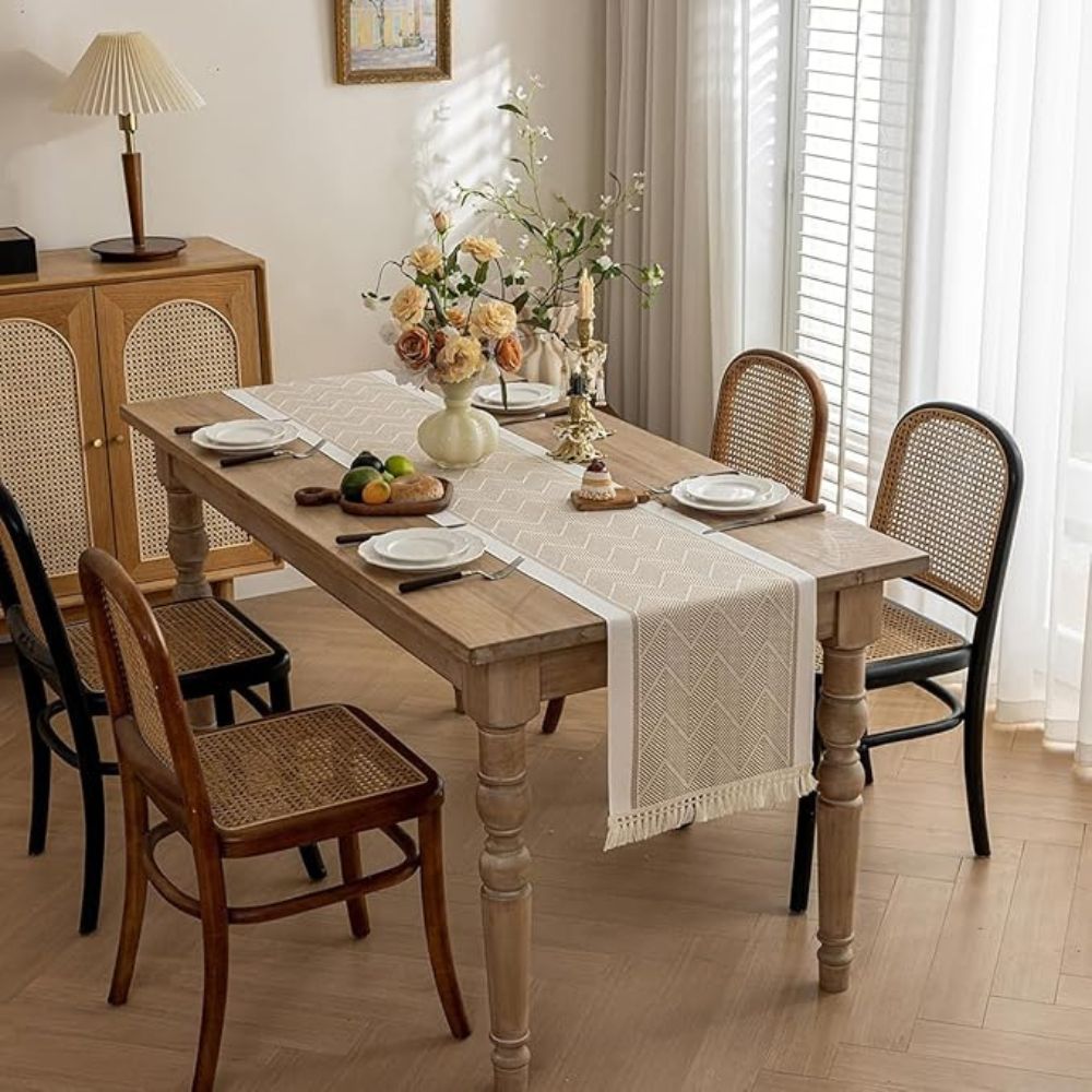 Chemin de table tissé premium NestCraft motif grès pour décoration intérieure