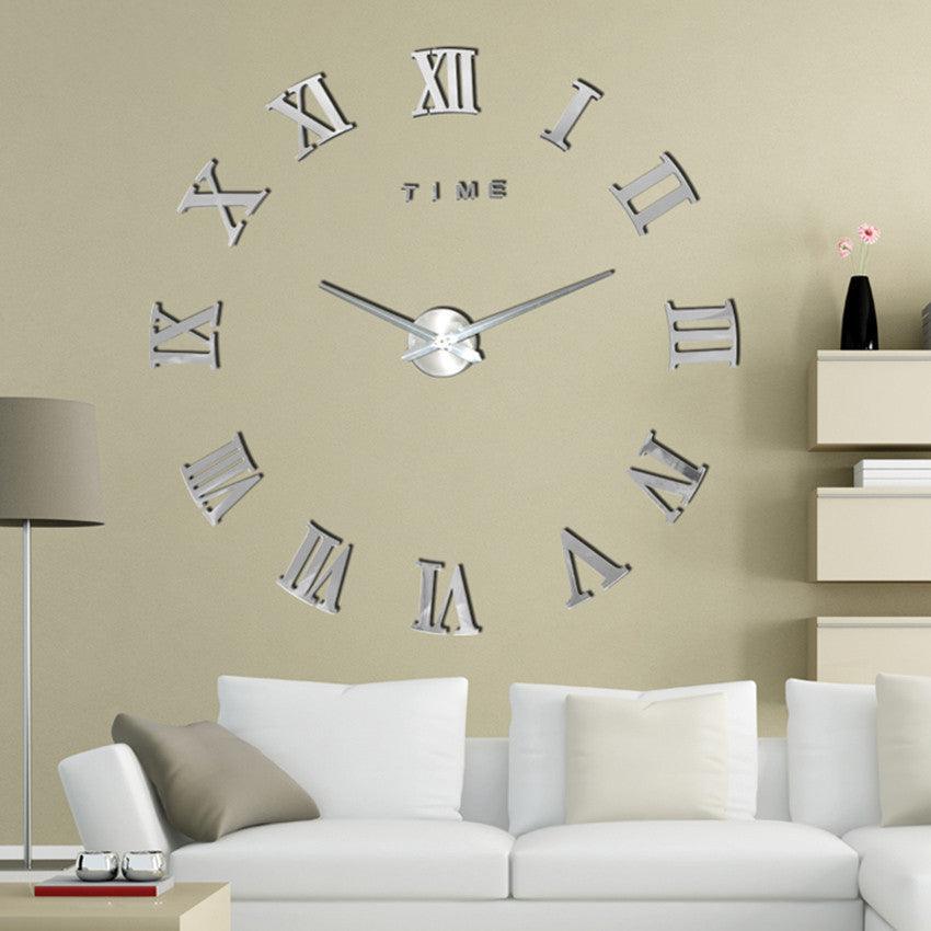 Modern Wall Clock Featuring Roman Numerals In Silver Mirror Finish For Modern Interiors