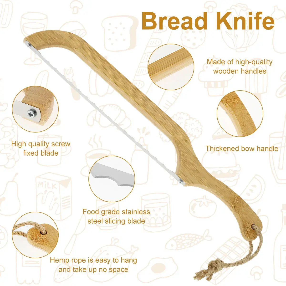 Cuchillo dentado para pan con mango de madera y hoja de acero inoxidable para un corte fácil
