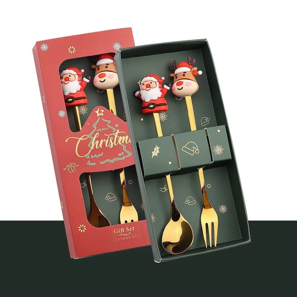 Conjunto de Colher e Garfo JollyFork para Natal com Motivos Festivos para Mesas de Férias