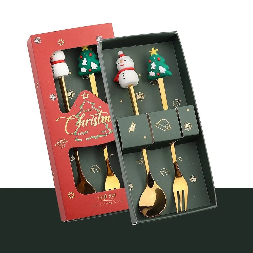 Conjunto de Colher e Garfo JollyFork para Natal com Motivos Festivos para Mesas de Férias