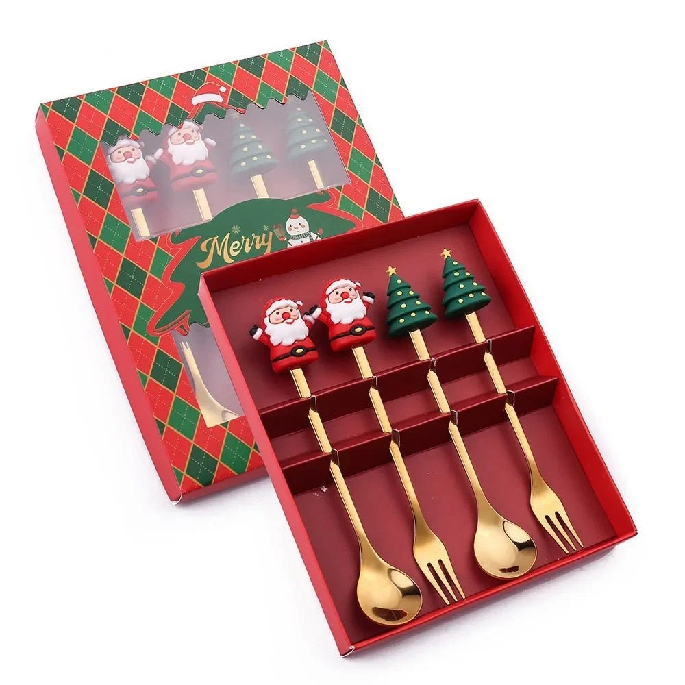 Conjunto de Colher e Garfo JollyFork para Natal com Motivos Festivos para Mesas de Férias