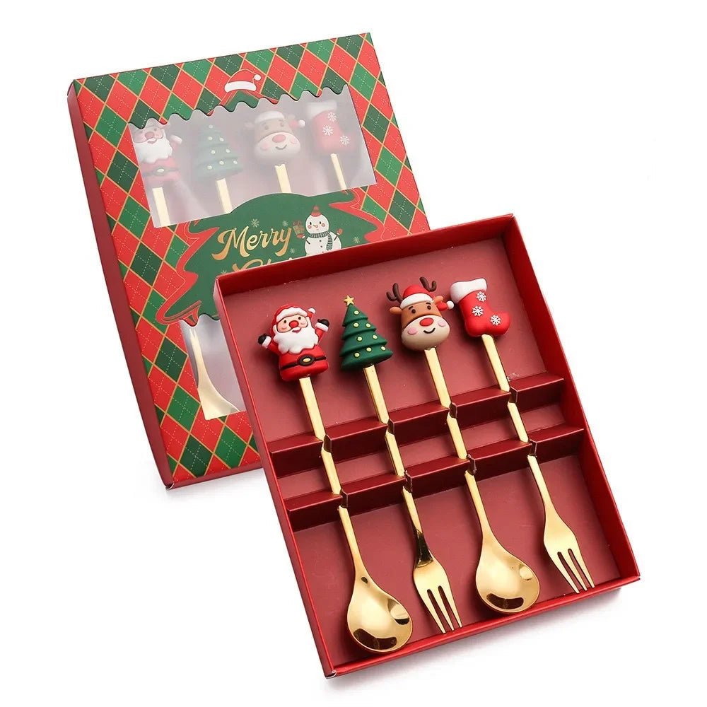 Conjunto de Colher e Garfo JollyFork para Natal com Motivos Festivos para Mesas de Férias