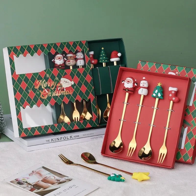 Conjunto de Colher e Garfo JollyFork para Natal com Motivos Festivos para Mesas de Férias