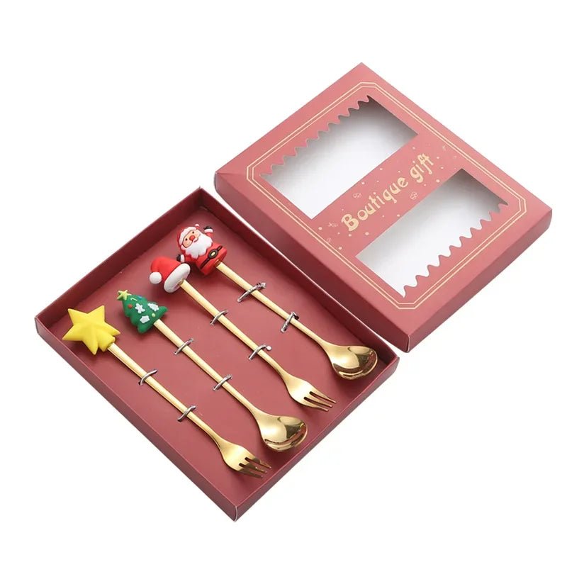 Conjunto de Colher e Garfo JollyFork para Natal com Motivos Festivos para Mesas de Férias