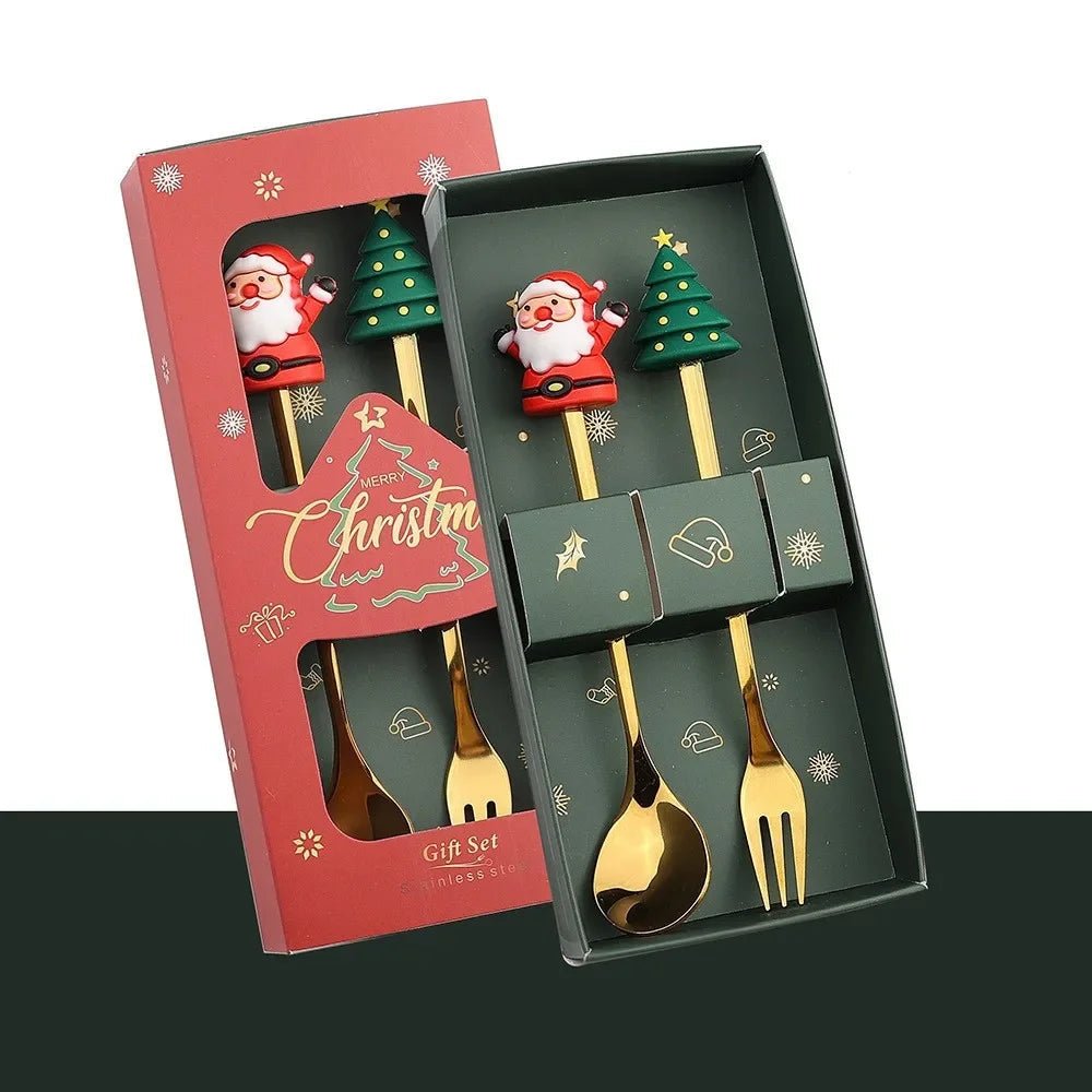 Conjunto de Colher e Garfo JollyFork para Natal com Motivos Festivos para Mesas de Férias