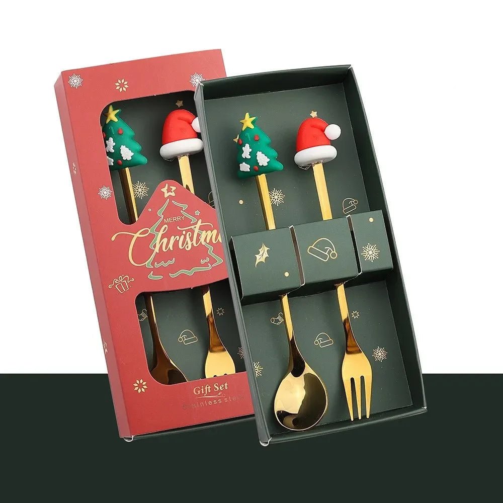 Conjunto de Colher e Garfo JollyFork para Natal com Motivos Festivos para Mesas de Férias