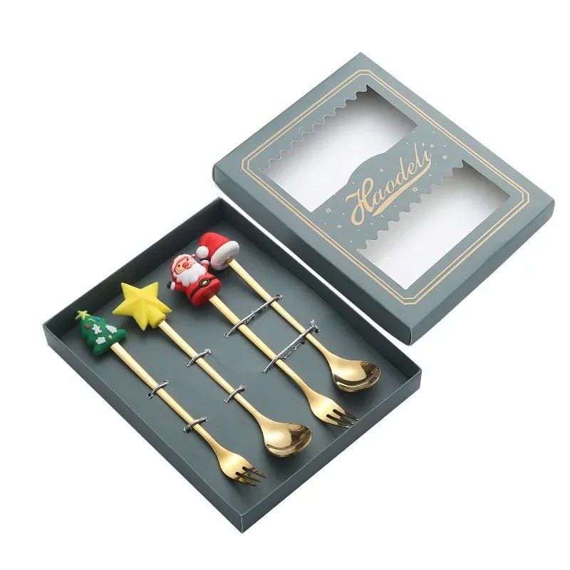 Conjunto de Colher e Garfo JollyFork para Natal com Motivos Festivos para Mesas de Férias