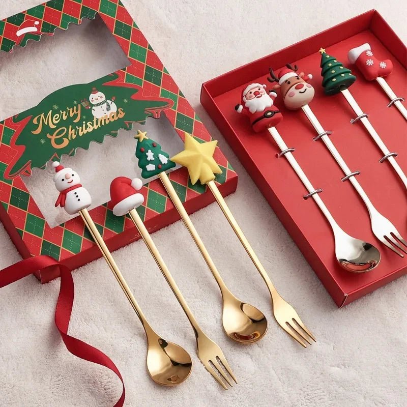 Conjunto de Colher e Garfo JollyFork para Natal com Motivos Festivos para Mesas de Férias