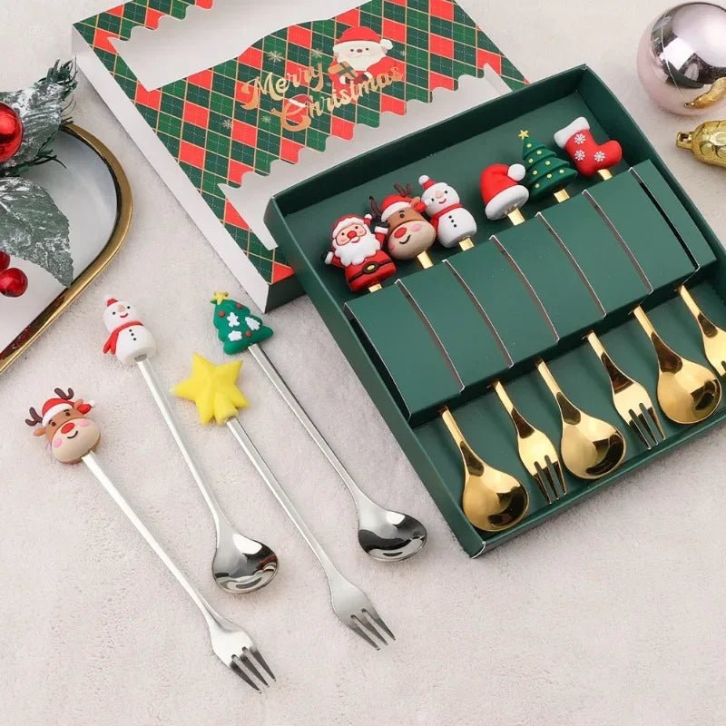 Conjunto de Colher e Garfo JollyFork para Natal com Motivos Festivos para Mesas de Férias