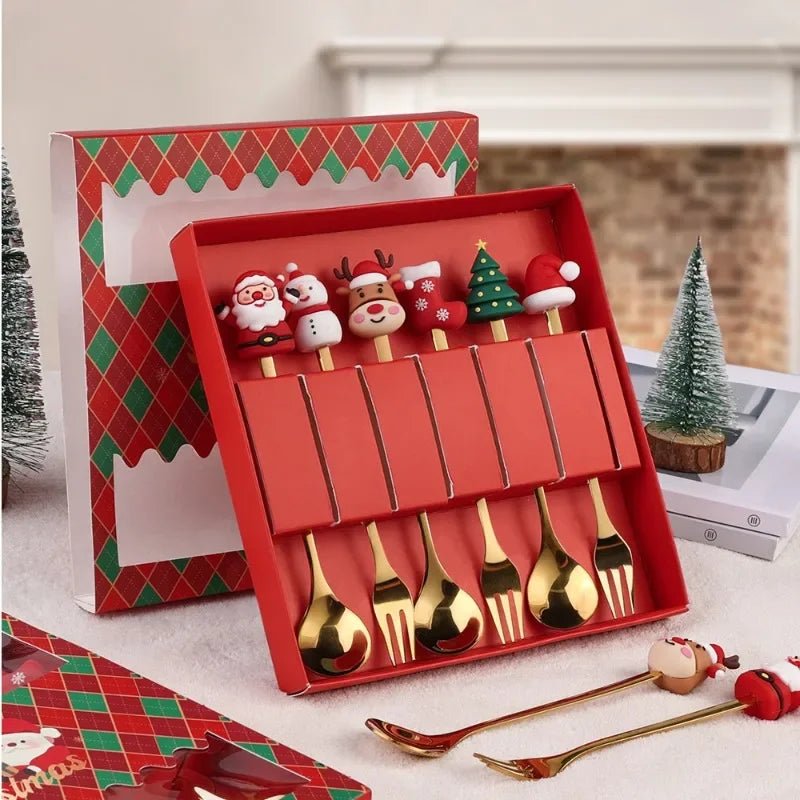 Conjunto de Colher e Garfo JollyFork para Natal com Motivos Festivos para Mesas de Férias