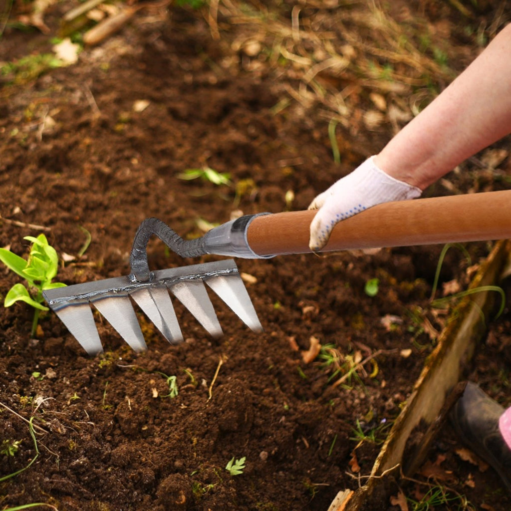 SoilSweep Durable Metal Garden Rake for Easy Weeding and Soil Prep