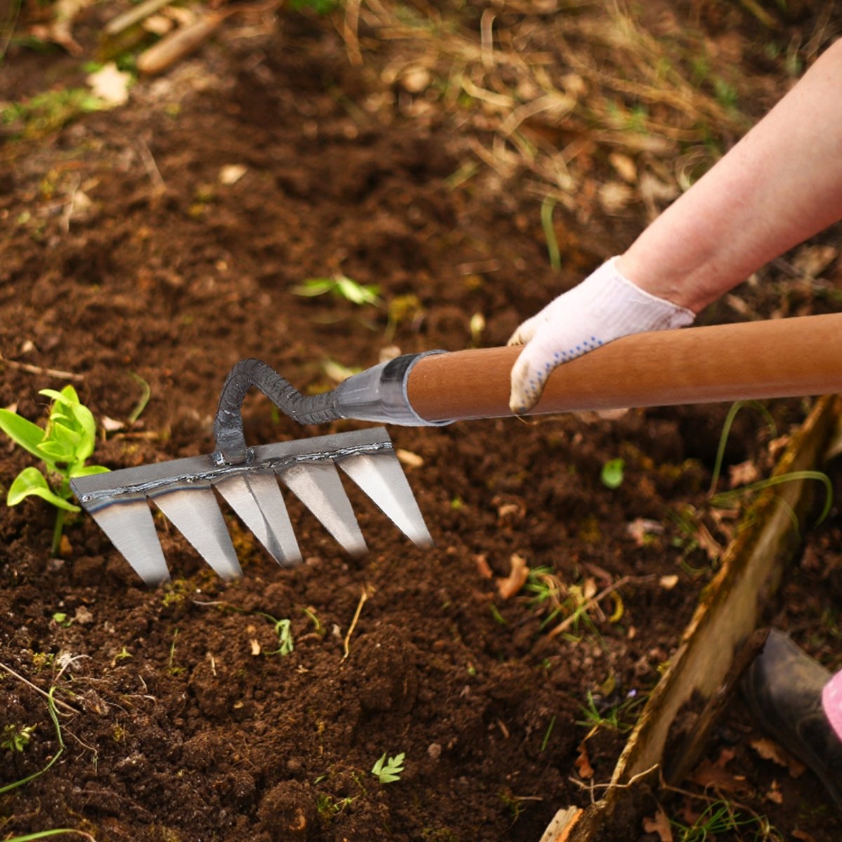 SoilSweep Durable Metal Garden Rake for Easy Weeding and Soil Prep