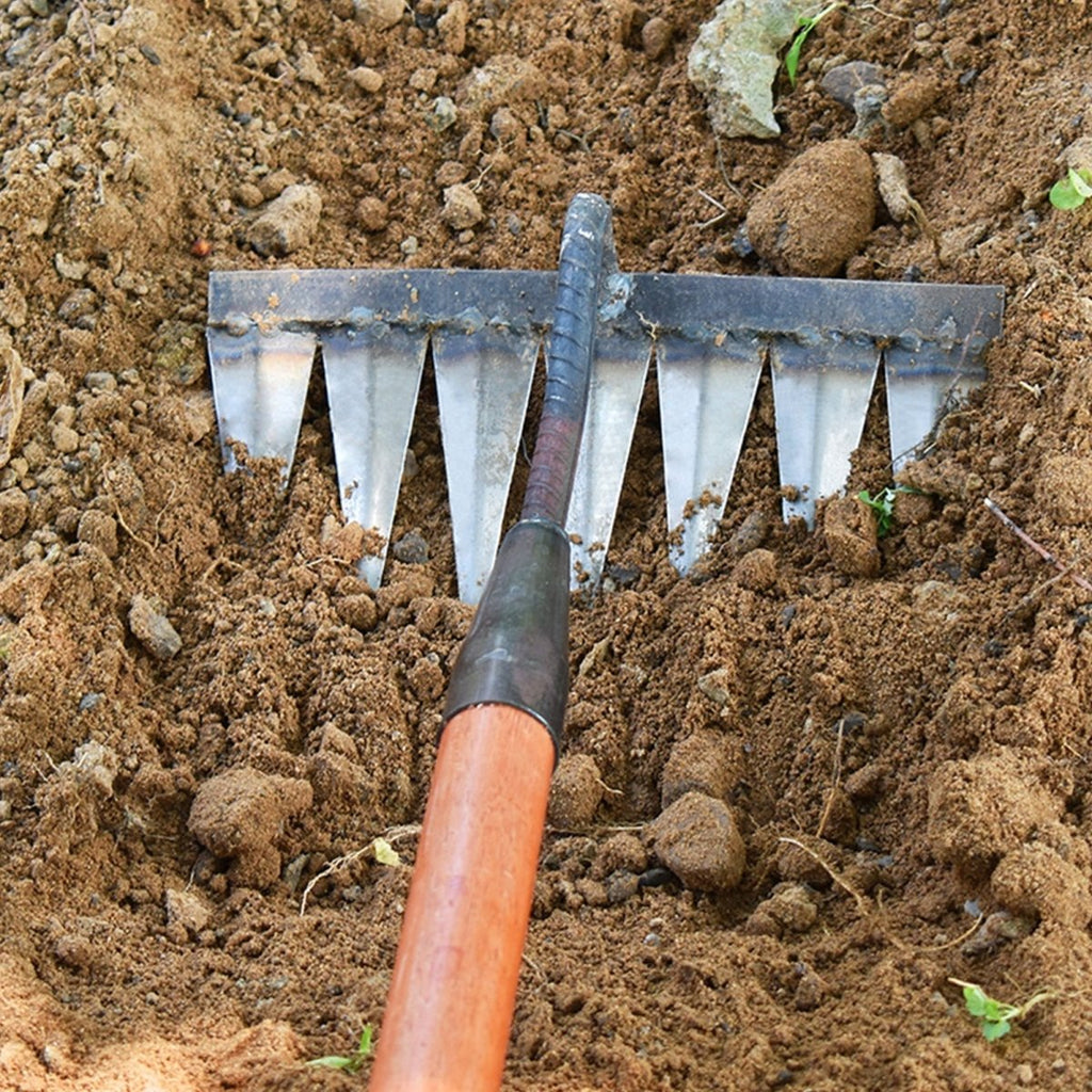 SoilSweep Durable Metal Garden Rake for Easy Weeding and Soil Prep