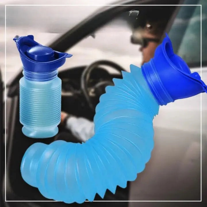 Orinal portátil expandible para hombre, capacidad de 750 ml para viajes con panel azul