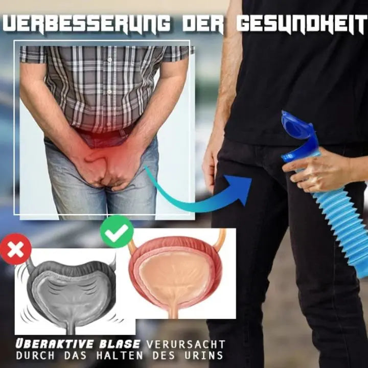 Orinal portátil expandible para hombre, capacidad de 750 ml para viajes con panel azul