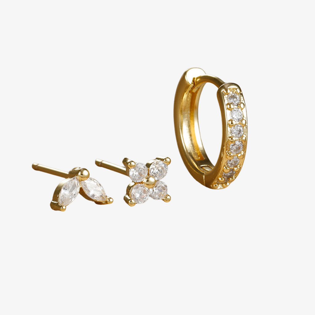Floral Earrings Set With One Small Hoop And Tulip Stud Petal Stud