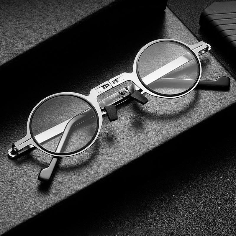 Titanium Reading Glasses with Blue Light Protection – Foldable and Lightweight, Silver, Round/Square