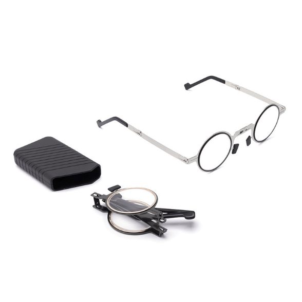 Titanium Reading Glasses with Blue Light Protection – Foldable and Lightweight, Silver, Round/Square