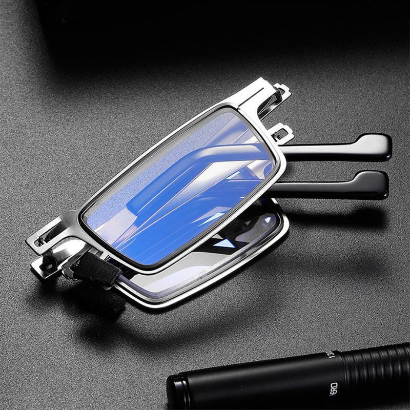 Titanium Reading Glasses with Blue Light Protection – Foldable and Lightweight, Silver, Round/Square