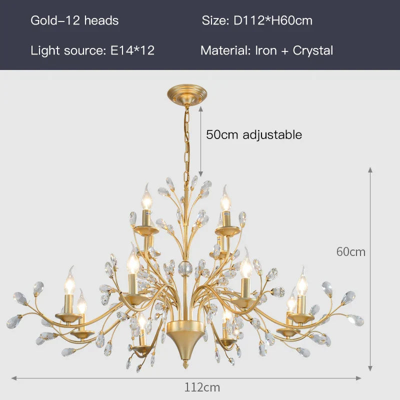 LumaFlora Crystal LED Chandelier With Vintage Floral Iron