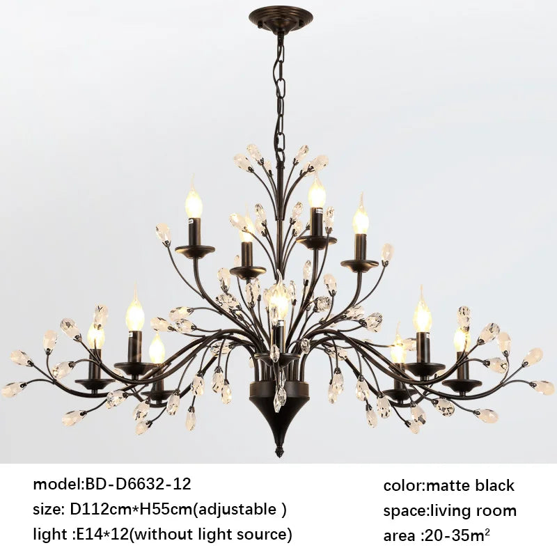 Lámpara de araña LumaFlora de cristal LED con hierro floral vintage