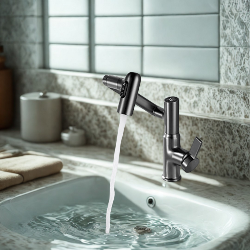 FlowMatrix Height Adjustable Faucet With 360 Degree Swivel And Temperature Display