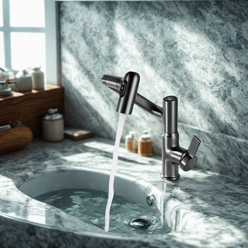 FlowMatrix Height Adjustable Faucet With 360 Degree Swivel And Temperature Display