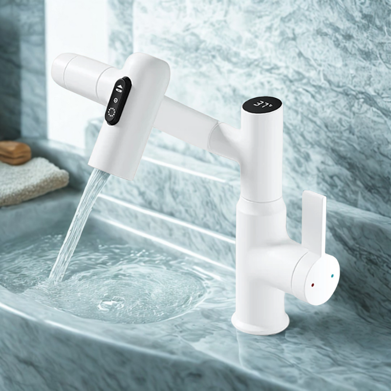 FlowMatrix Height Adjustable Faucet With 360 Degree Swivel And Temperature Display